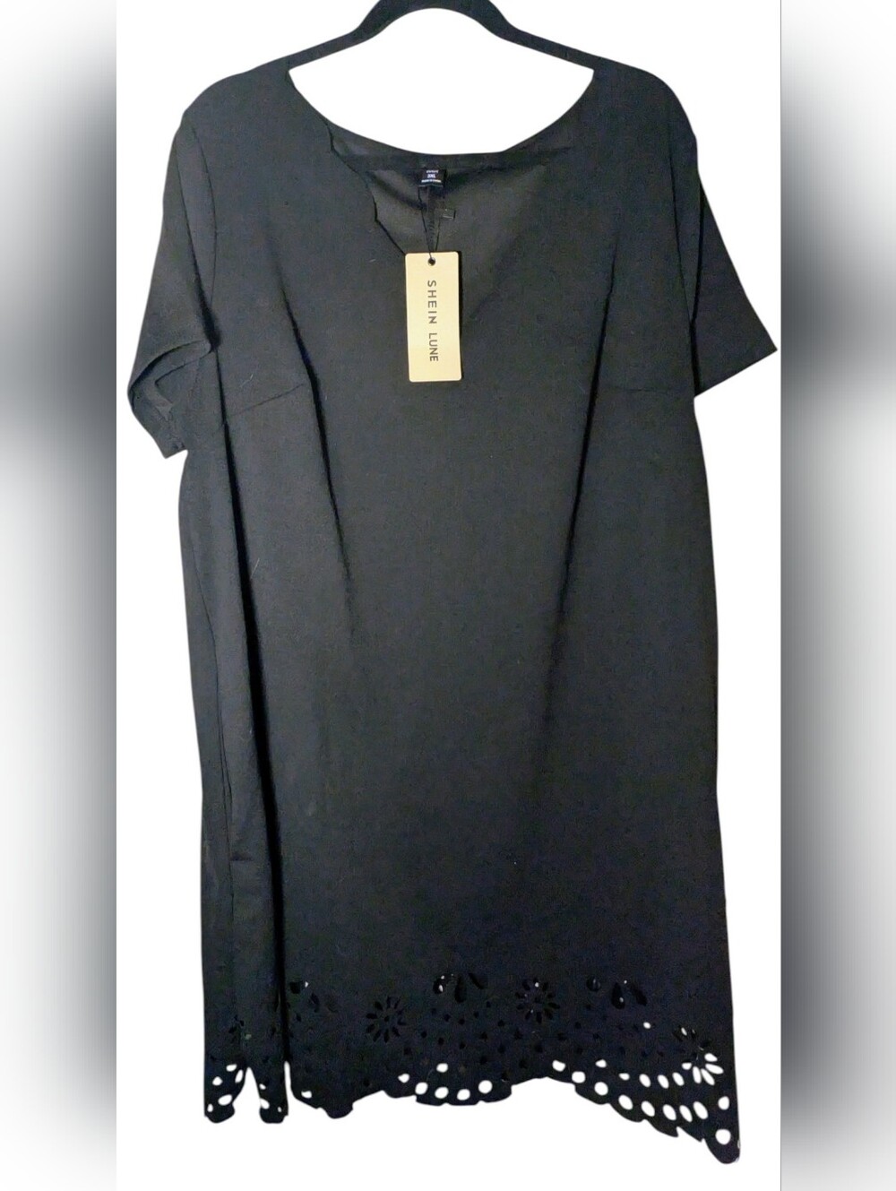 NWT SHEIN Lune Black Short Sleeve Laser Cut Hem Dress Plus Size 3XL